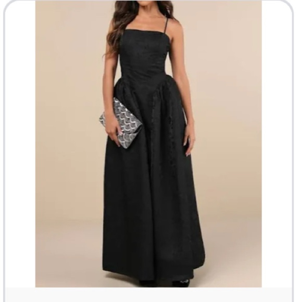 Lulus Gorgeous Extravagance Black Floral Princess Jacquard Maxi Dress Small